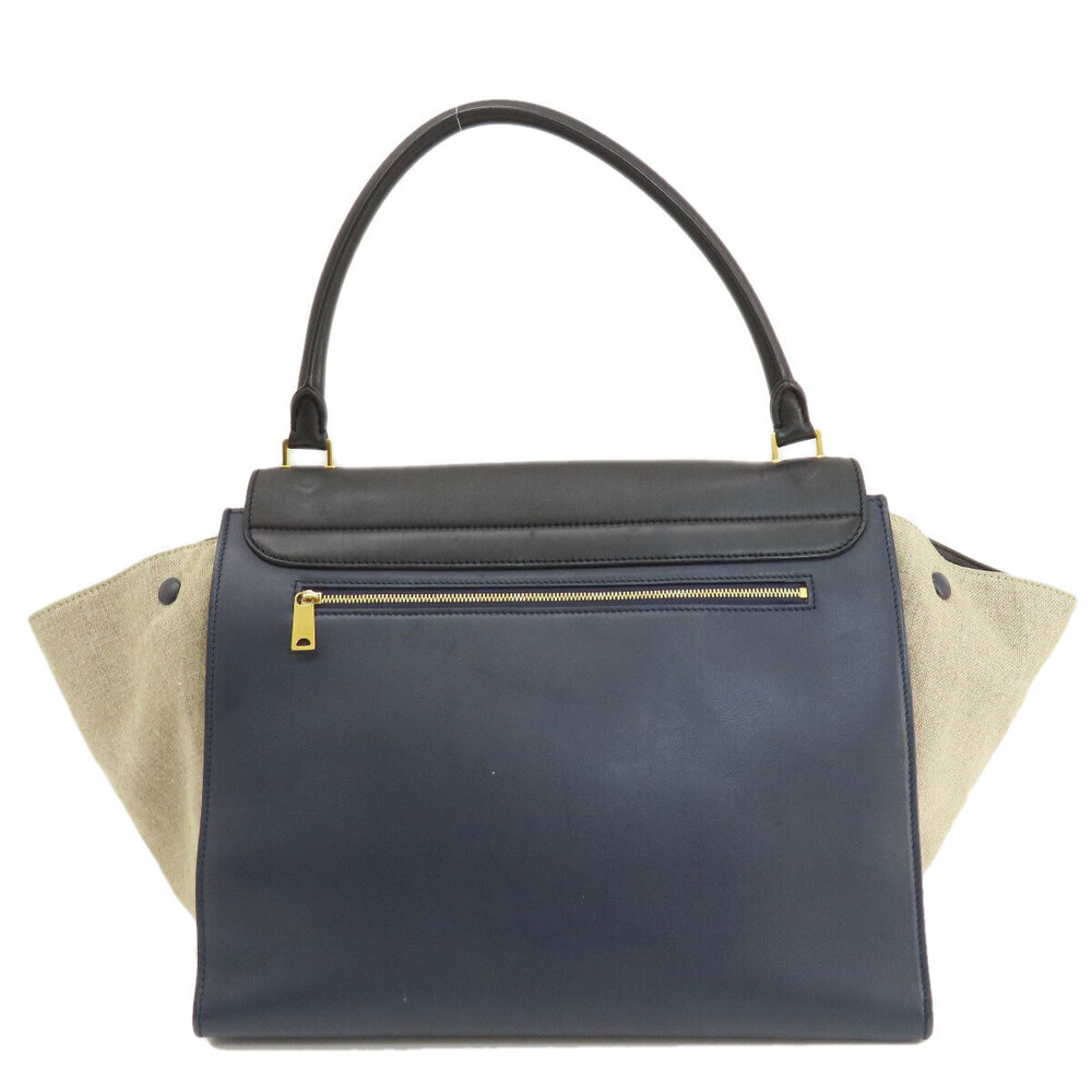 Celine Leather Canvas Bag Trapeze Tote Black